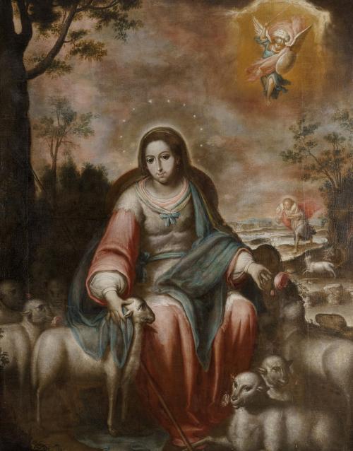 BERNARDO GERMÁN LLORENTE, Divina Pastora, Óleo sobre lienzo