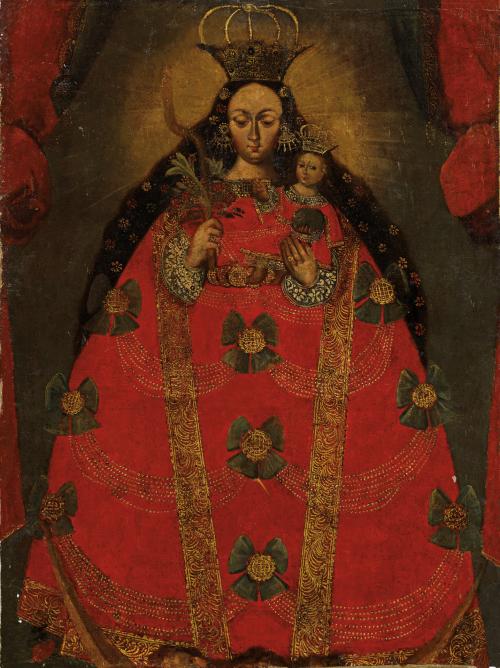 ESCUELA BOLIVIANA FNS. S. XVIII, Virgen con Niño , Óleo sob