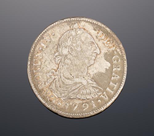 MONEDA DE PLATA ,CARLOS IV.  BUSTO III ,8 REALES 1791 I.J L