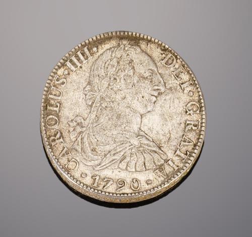 MONEDA DE PLATA CARLOS IIII BUSTO CARLOS III 1790 MEXICO F.