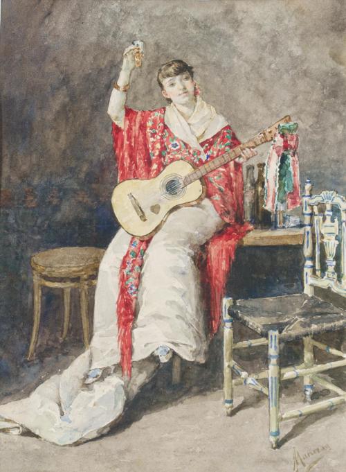 JOSE MARIA MANRESA Y ORTUÑO (1842-1884), Dama con guitarra,